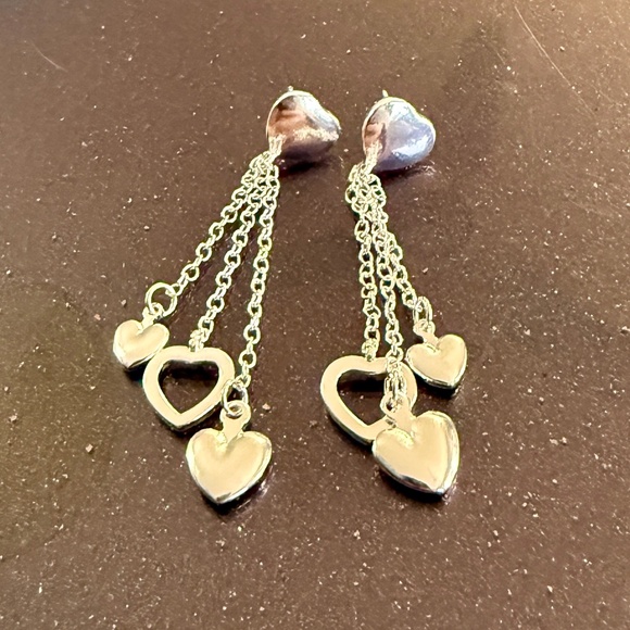 NEW Triple Heart Earrings Silver Plated Hollow Heart Drop Earrings - Picture 8 of 9